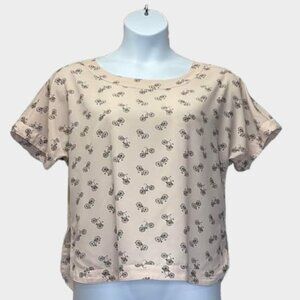 PARAPHRASE Light Pink Short Sleeve Tunic Style Blouse With Bicycles Size L